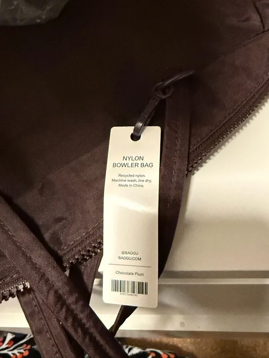 BAGGU Chocolate Plum Nylon Bowler Bag - Picture 3 of 3